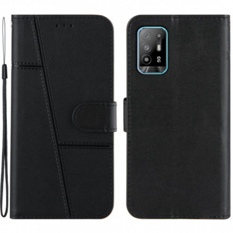 Fodral Oppo A94 5G Med Kedjar Strappy Geo Lädereffekt