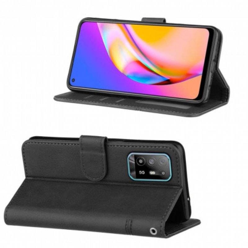 Fodral Oppo A94 5G Med Kedjar Strappy Geo Lädereffekt