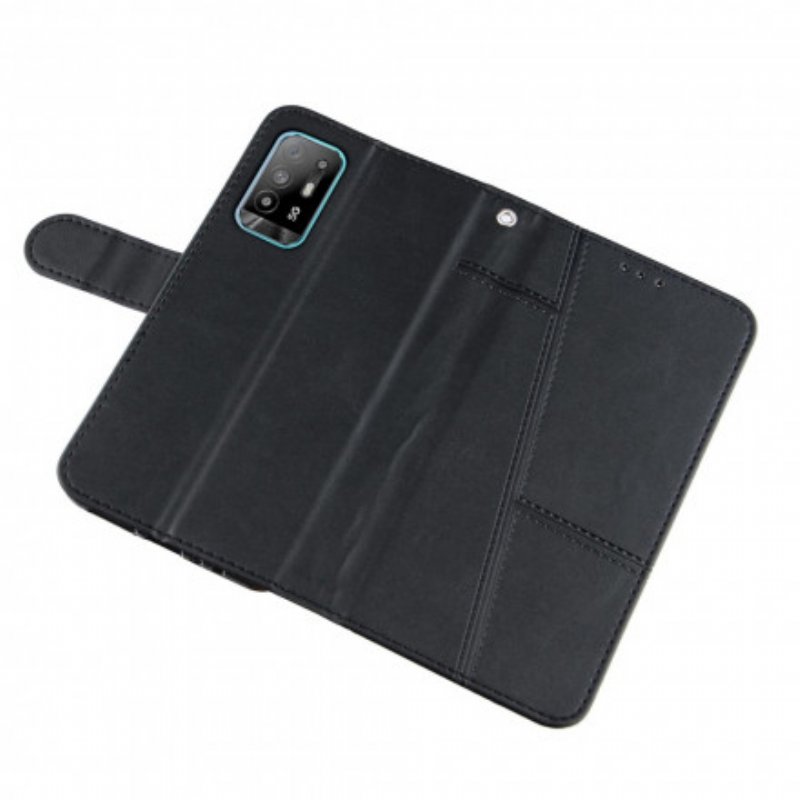 Fodral Oppo A94 5G Med Kedjar Strappy Geo Lädereffekt