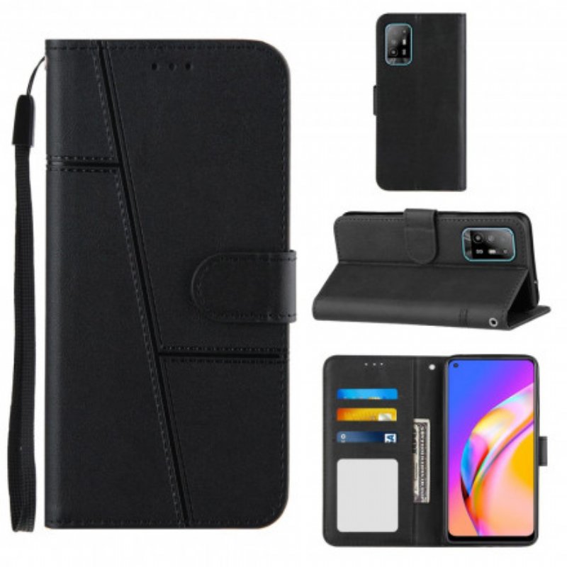Fodral Oppo A94 5G Med Kedjar Strappy Geo Lädereffekt