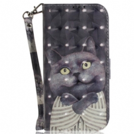 Skyddsfodral Samsung Galaxy S24 Fe Grå Katt Med Rem