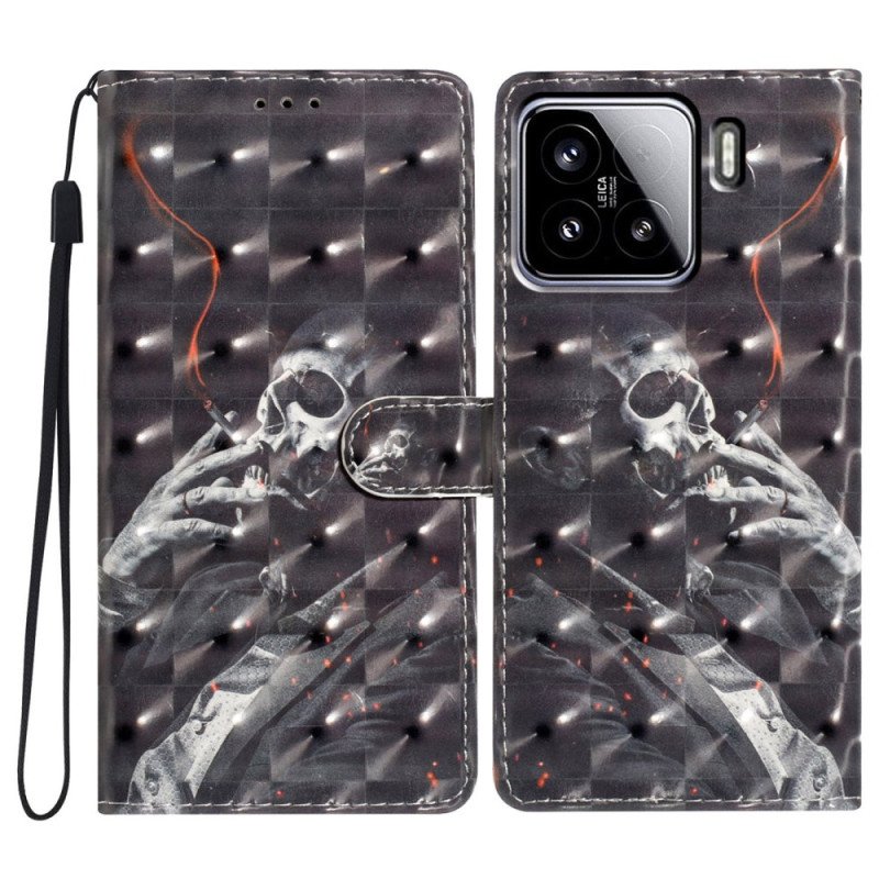 Läderfodral Xiaomi 15 Telefonfodral Rökande 3d-skelett