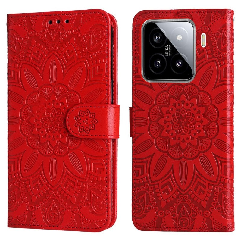 Läderskal Fodral Xiaomi 15 Solrosmönster