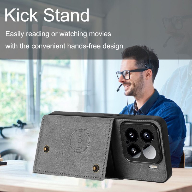 Skal För Xiaomi 15 Lädereffekt Med Korthållare Och Stativ