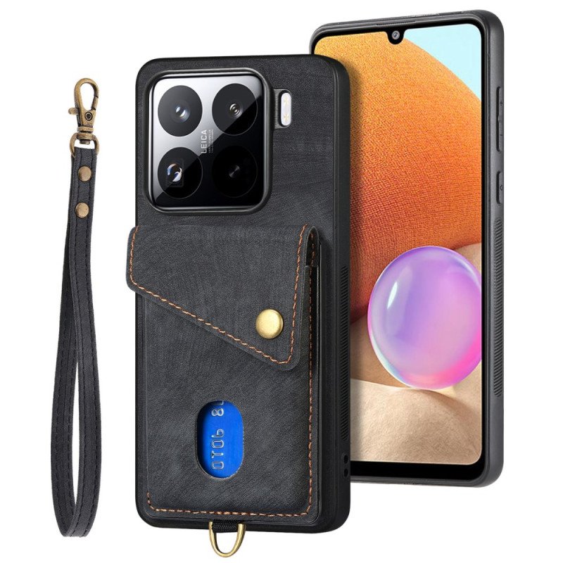 Skal Xiaomi 15 Korthållare Och Rem I Mockaeffekt