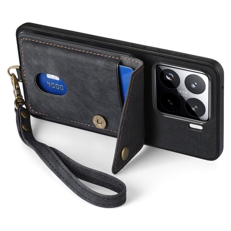 Skal Xiaomi 15 Korthållare Och Rem I Mockaeffekt