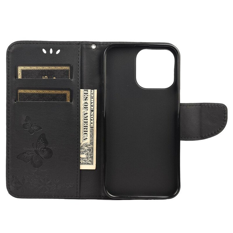 Fodral iPhone 13 Mini Med Kedjar Fantastiska Remfjärilar