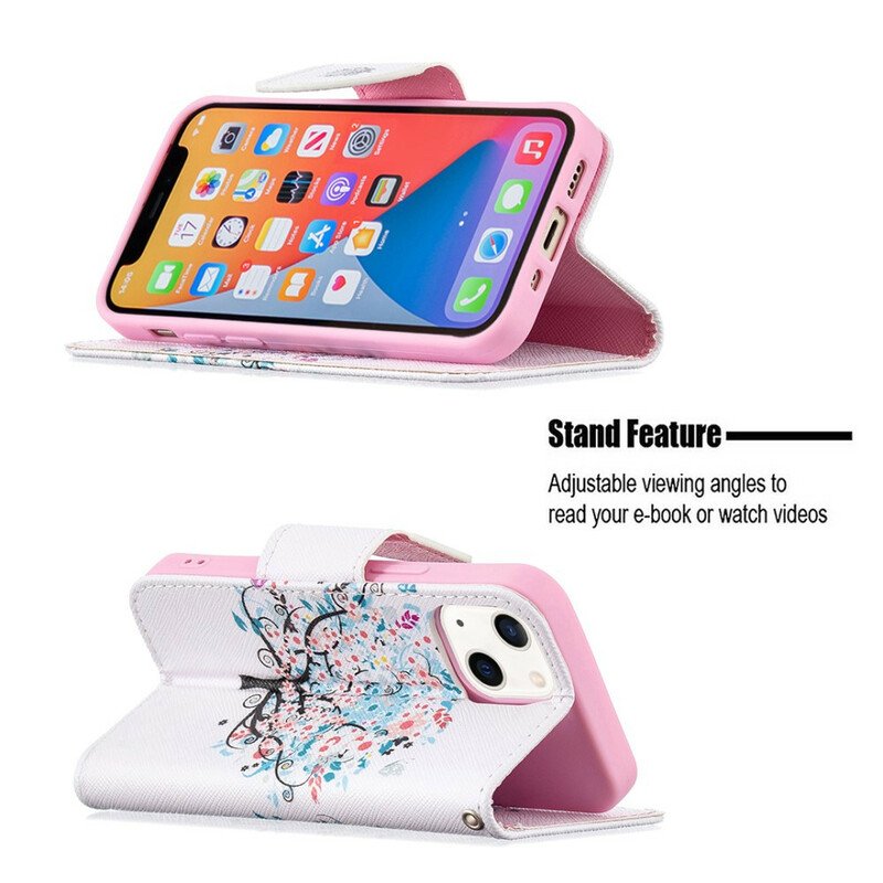 Folio-fodral iPhone 13 Mini Blommande Träd