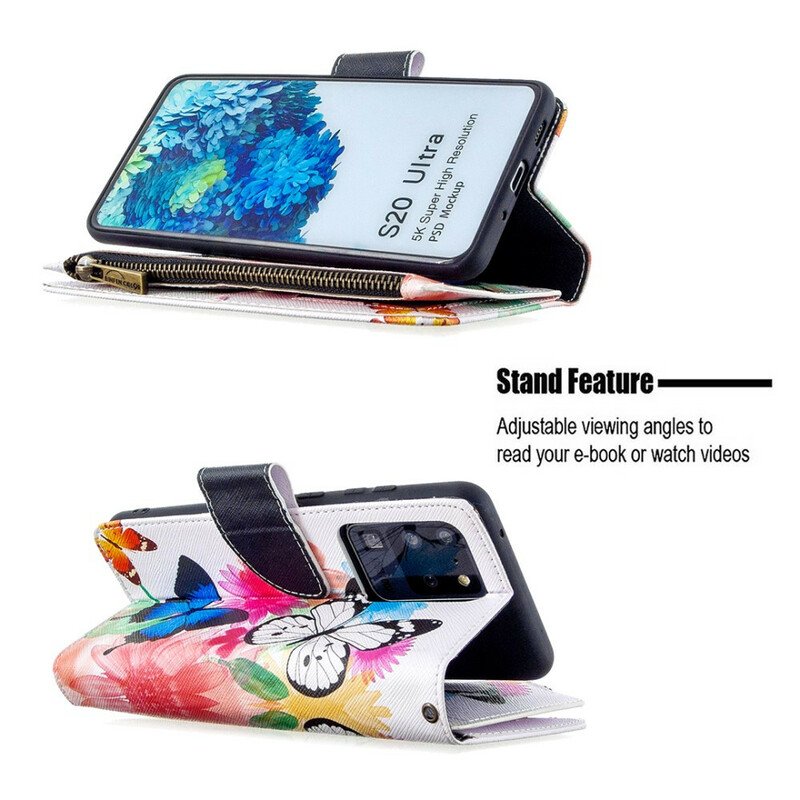 Fodral Samsung Galaxy S20 Ultra Fjärilar Med Dragkedja