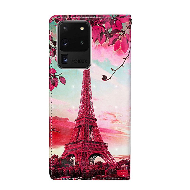 Fodral Samsung Galaxy S20 Ultra Med Kedjar Eiffeltornet Justerbar Rem