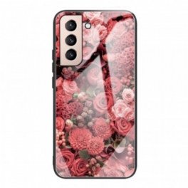 Skal Samsung Galaxy S22 5G Rosa Blommor Härdat Glas