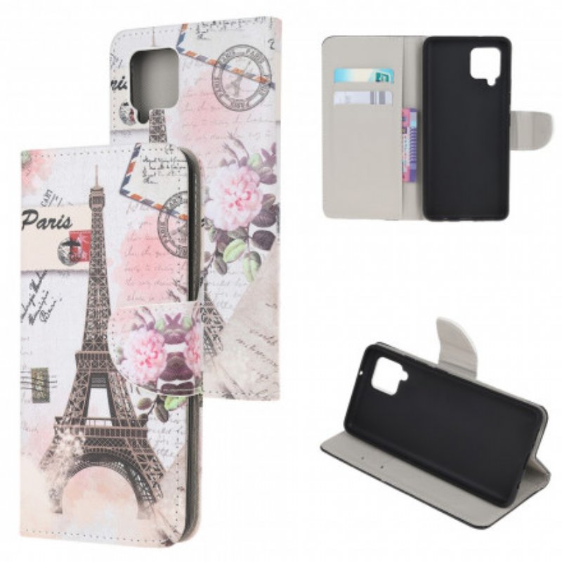 Läderfodral Samsung Galaxy A22 Retro Eiffeltorn