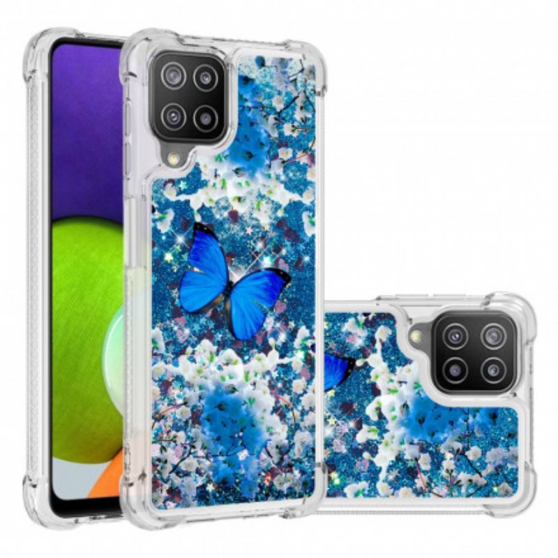 Skal Samsung Galaxy A22 Glitter Blå Fjärilar