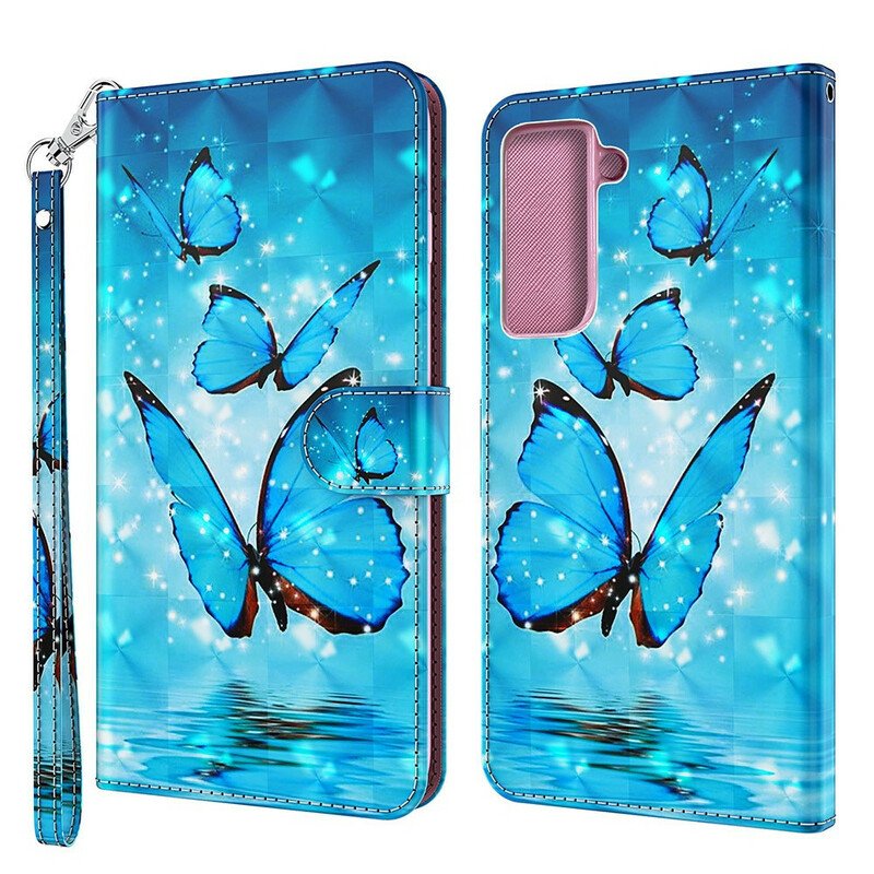 Fodral Samsung Galaxy S21 FE Flygande Blå Fjärilar