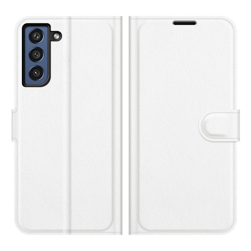 Fodral Samsung Galaxy S21 FE Klassiskt Litchi Konstläder