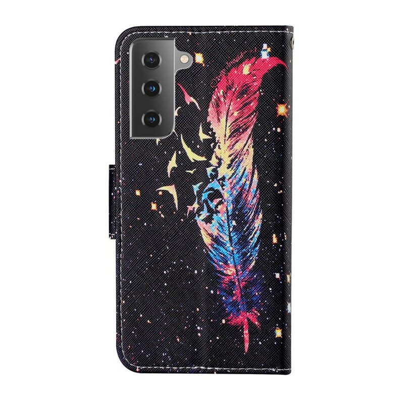 Fodral Samsung Galaxy S21 FE Med Kedjar Färgglad Fjäder Med Rem