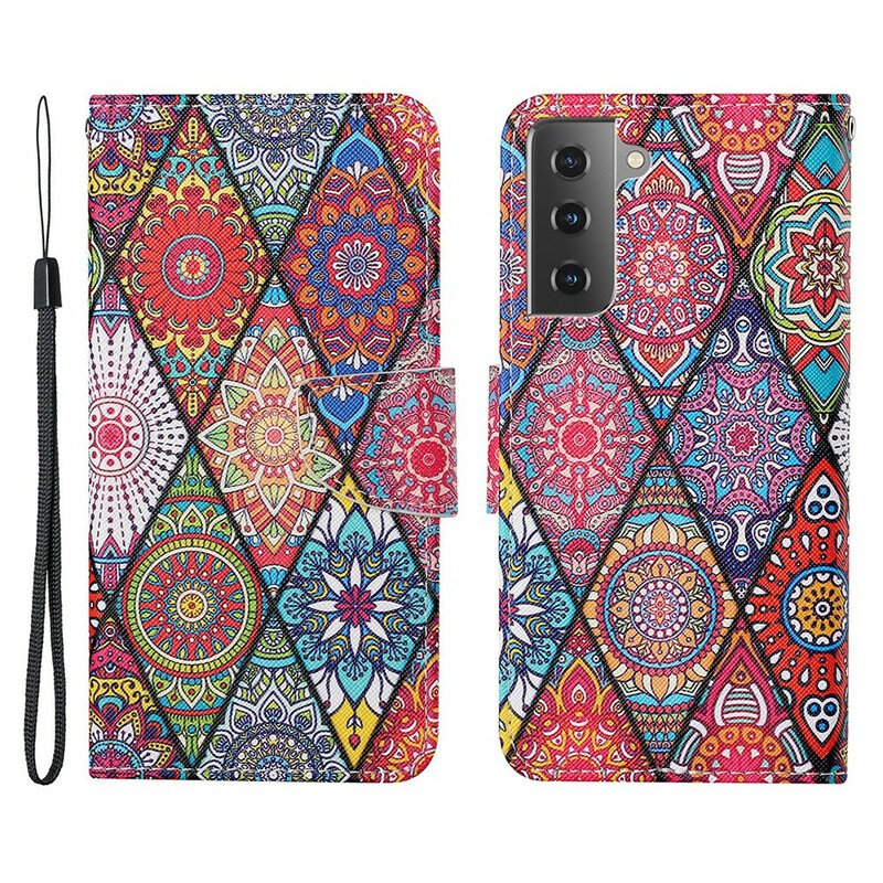 Folio-fodral Samsung Galaxy S21 FE Lapptäcke Med Snodd