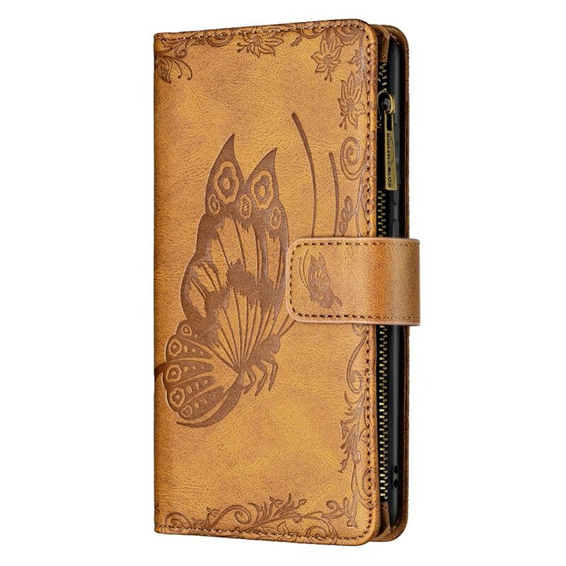 Läderfodral Samsung Galaxy S21 FE Butterfly Barockficka Med Dragkedja