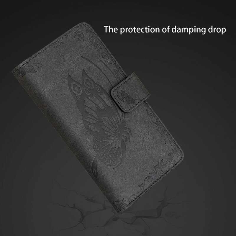 Läderfodral Samsung Galaxy S21 FE Butterfly Barockficka Med Dragkedja