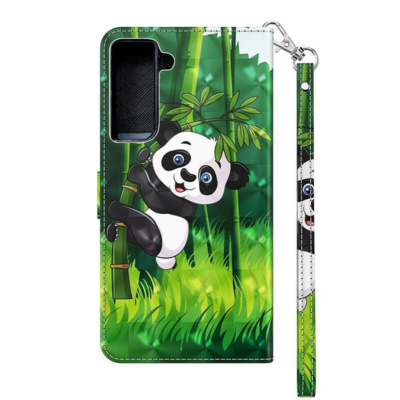 Läderfodral Samsung Galaxy S21 FE Panda Och Bambu