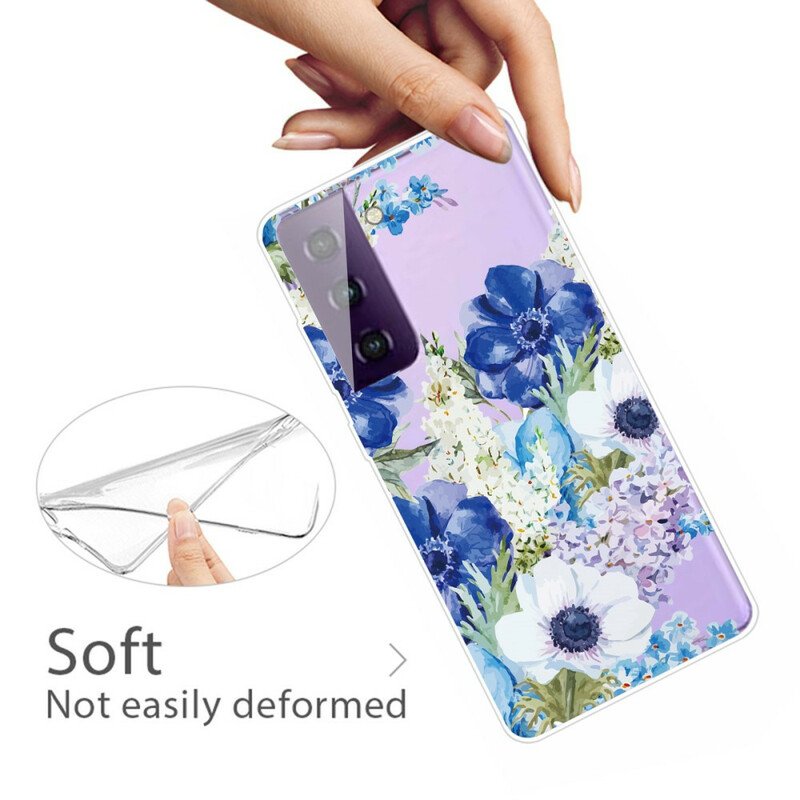 Skal Samsung Galaxy S21 FE Akvarell Blå Blommor