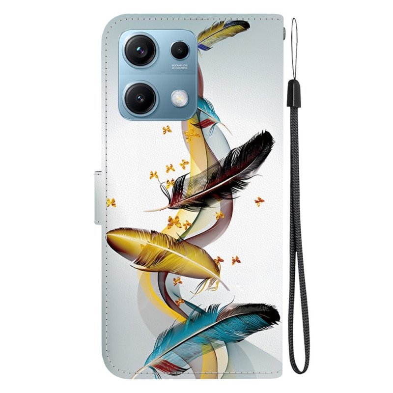 Läderfodral Xiaomi Redmi Note 14s Telefonfodral Fjädrar
