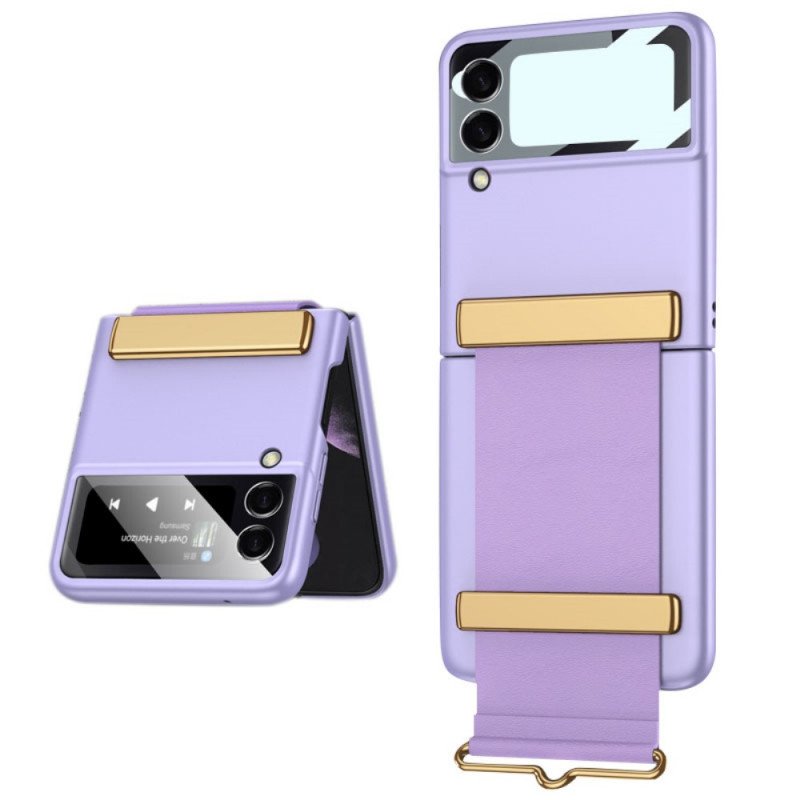 Folio-fodral Mobilskal Samsung Galaxy Z Flip 3 5G Läderfodral Härdat Glas Med Gkk-rem