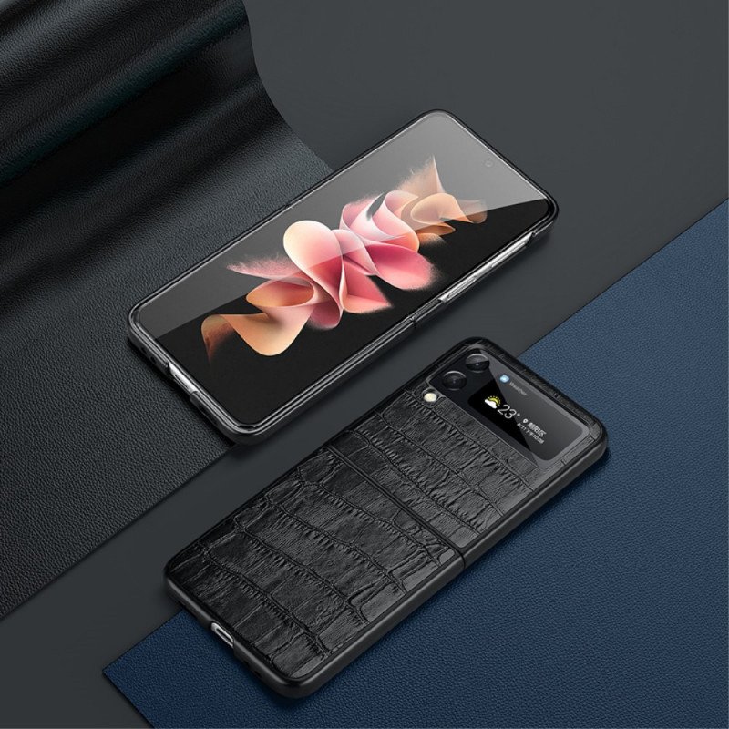 Folio-fodral Skal Samsung Galaxy Z Flip 3 5G Läderfodral Äkta Crocodile Texture Läder