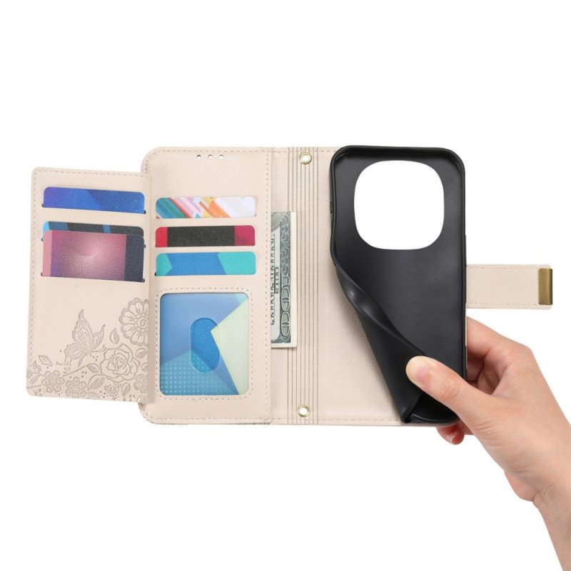 Fodral Xiaomi Redmi Note 15 Pro Plus 5g Blommönster Och Dragkedjaficka