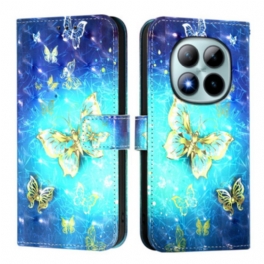 Läderfodral Xiaomi Redmi Note 15 Pro Plus 5g Telefonfodral Guldfjärilar