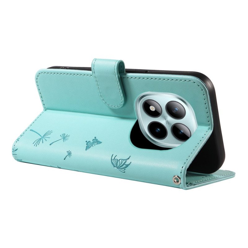 Läderskal Fodral Xiaomi Redmi Note 15 Pro Plus 5g Maskrosmönster Och Rem