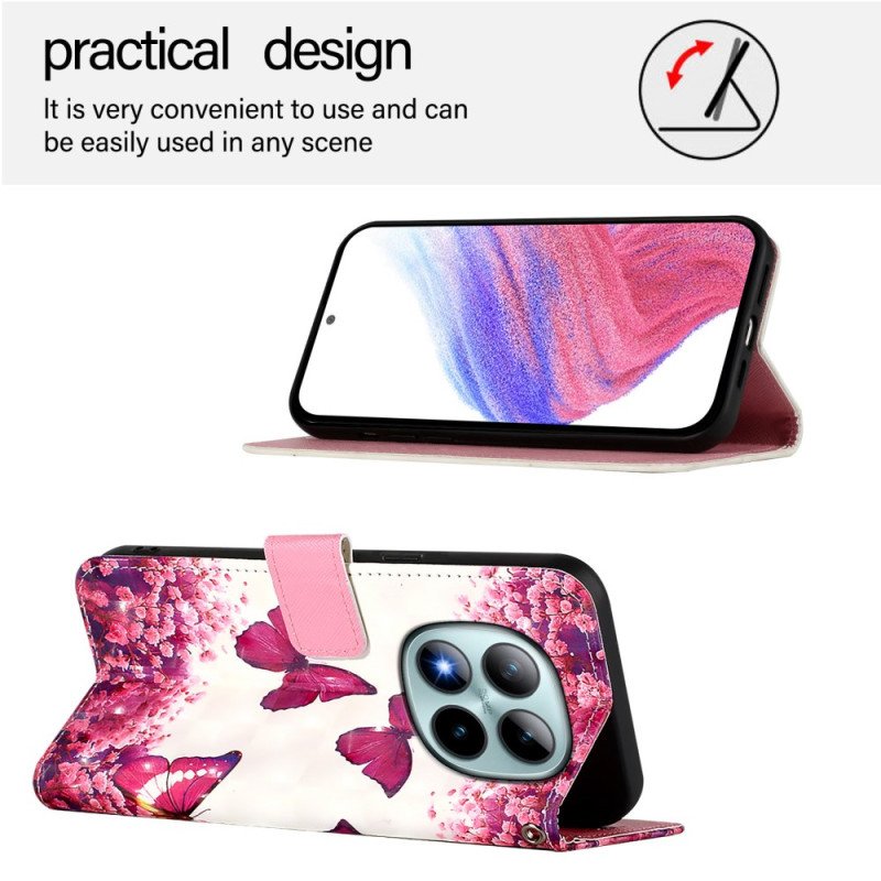 Skyddsfodral Xiaomi Redmi Note 15 Pro Plus 5g Rosa Fjärilar