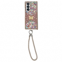 Skal Samsung Galaxy Z Fold 7 Fjäril Med Strass Och Rem