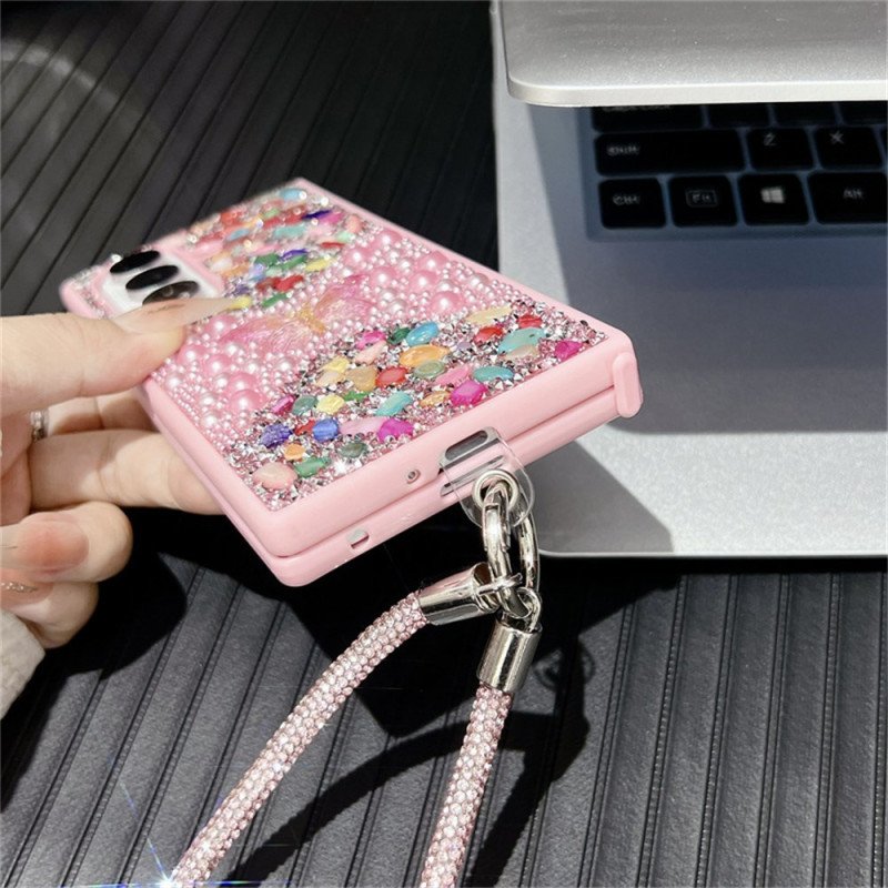 Skal Samsung Galaxy Z Fold 7 Fjäril Med Strass Och Rem