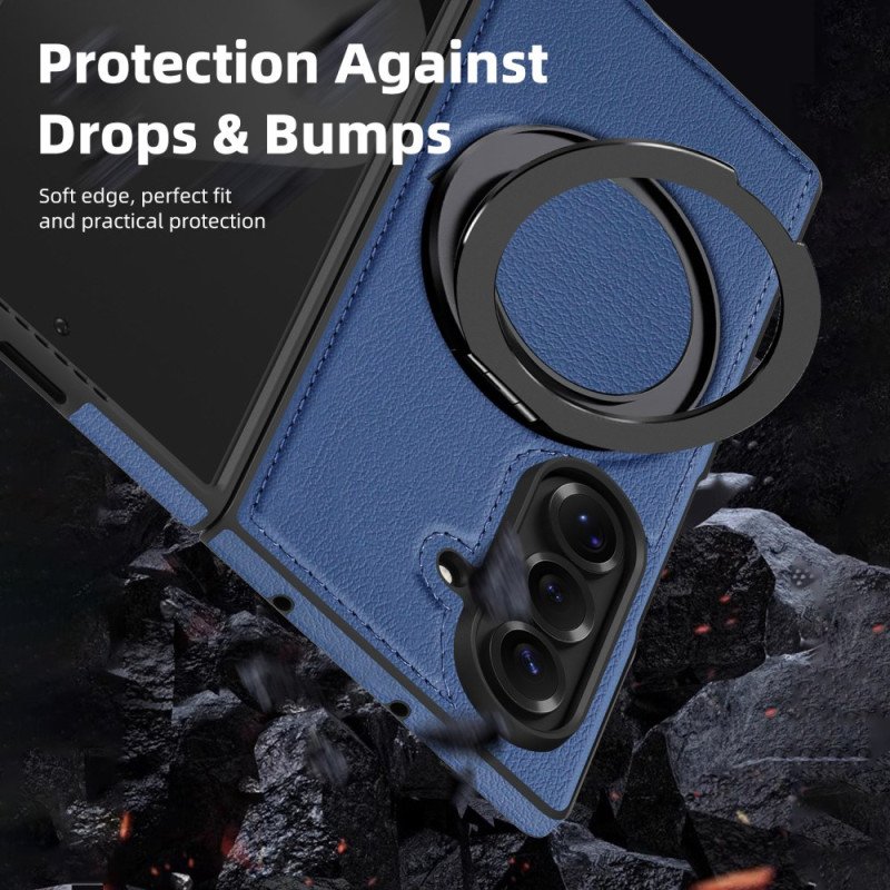 Skal Samsung Galaxy Z Fold 7 Magsafe-kompatibel Lädereffekt Med Roterande Ringhållare