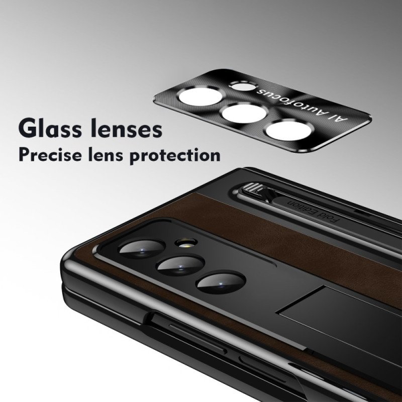 Skal Samsung Galaxy Z Fold 7 Stativ Med Lädereffekt Och Stylushållare