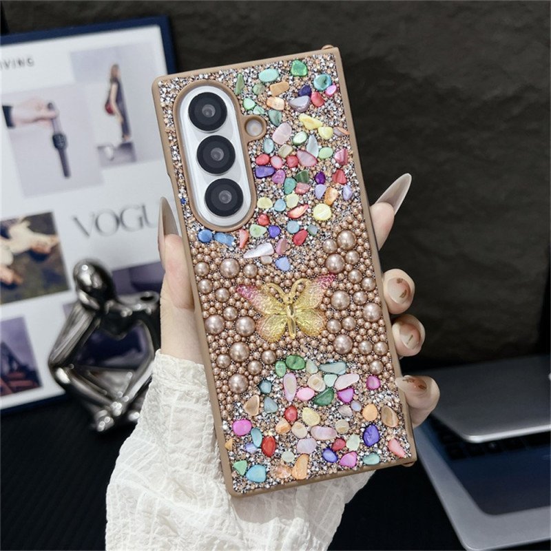 Skal Samsung Galaxy Z Fold 7 Telefonfodral Fjäril Med Strass
