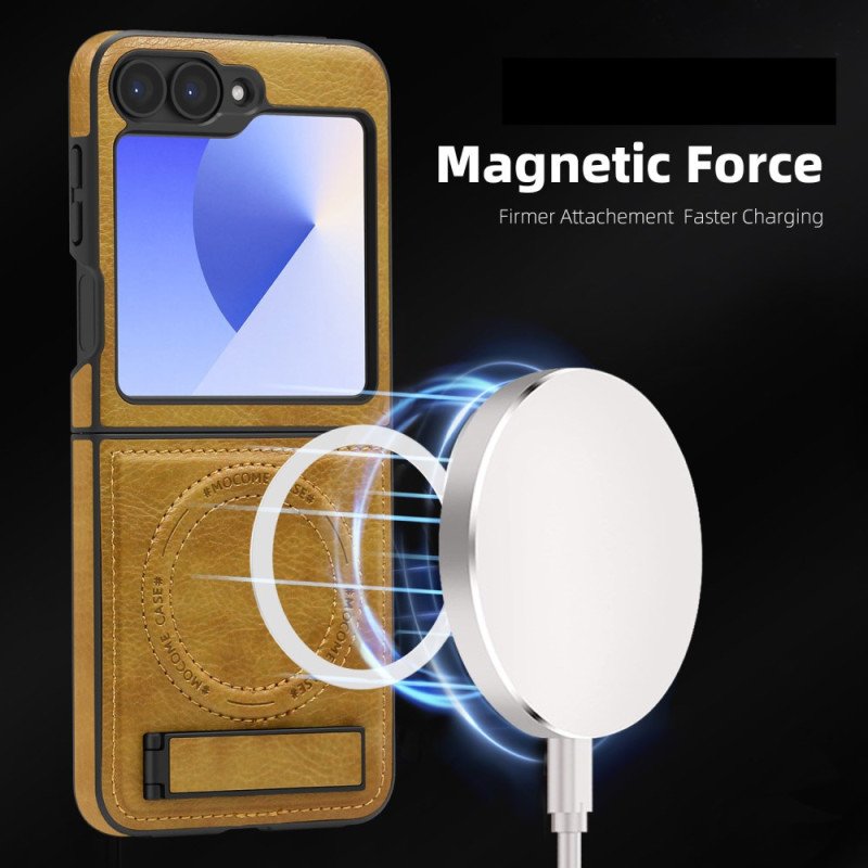 Skal För Samsung Galaxy Z Flip 7 Fe Magsafe-kompatibelt Stativ Med Lädereffekt