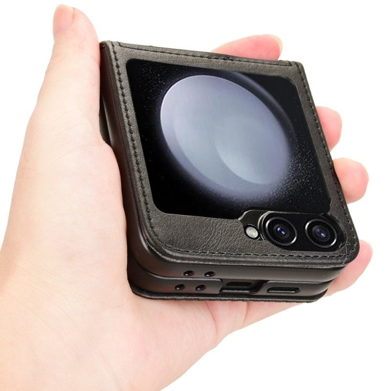 Skal Samsung Galaxy Z Flip 7 Fe Korthållare I Retro-läderstil