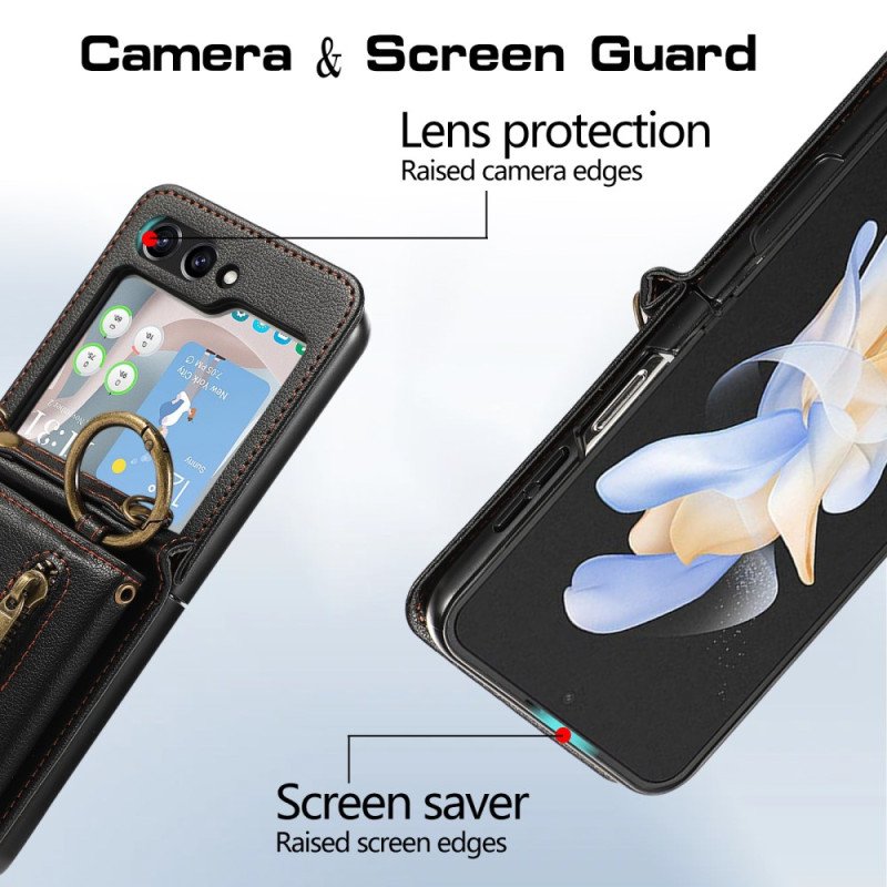 Skal Samsung Galaxy Z Flip 7 Fe Plånbok Och Axelrem Med Dragkedja