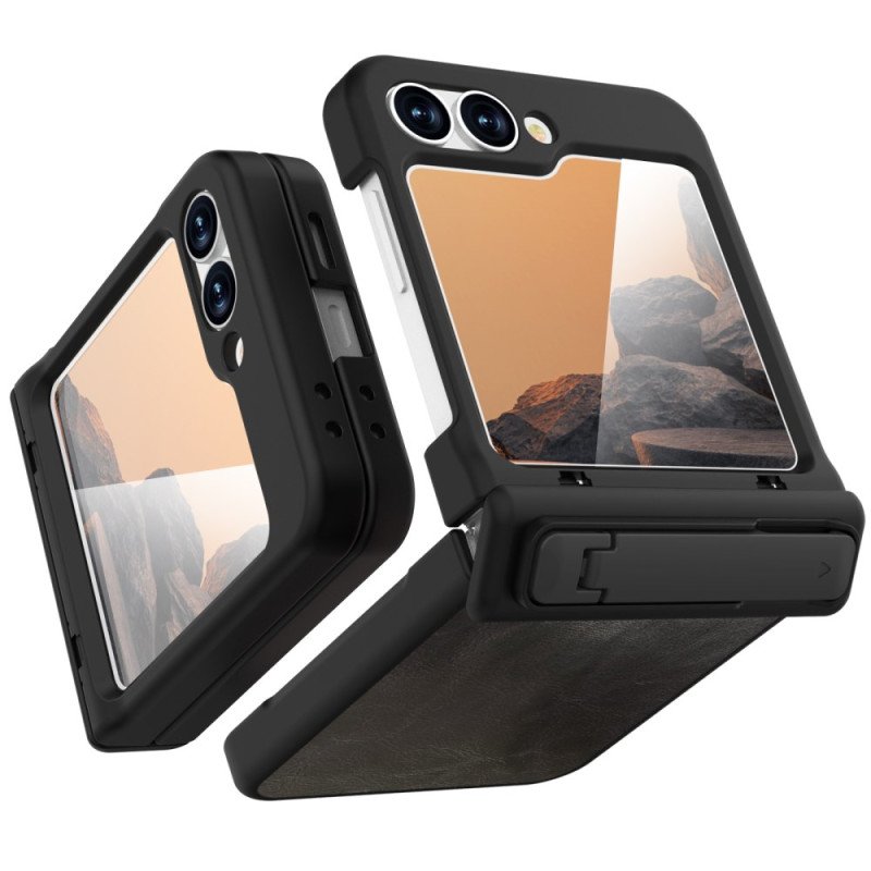 Skal Samsung Galaxy Z Flip 7 Fe Stativ Med Vintage-lädereffekt