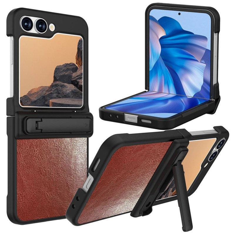 Skal Samsung Galaxy Z Flip 7 Fe Telefonfodral Lädereffekt Med Stativ