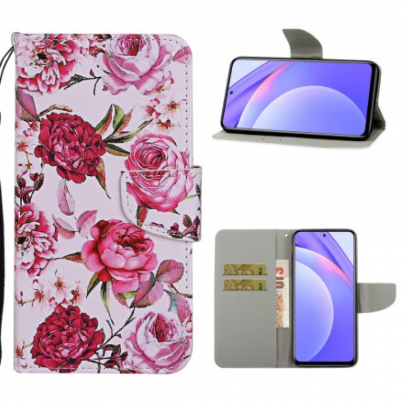 Läderfodral Xiaomi Mi 10T Lite Mästerliga Blommor Med Rem