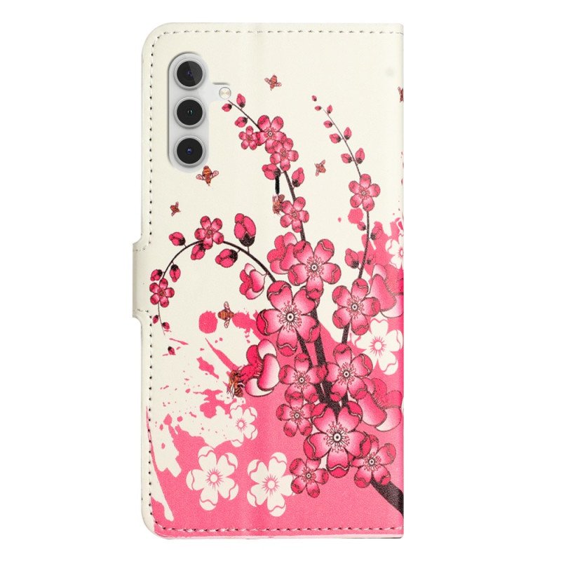 Läderskal Fodral Samsung Galaxy S24 5g Tropiska Blommor