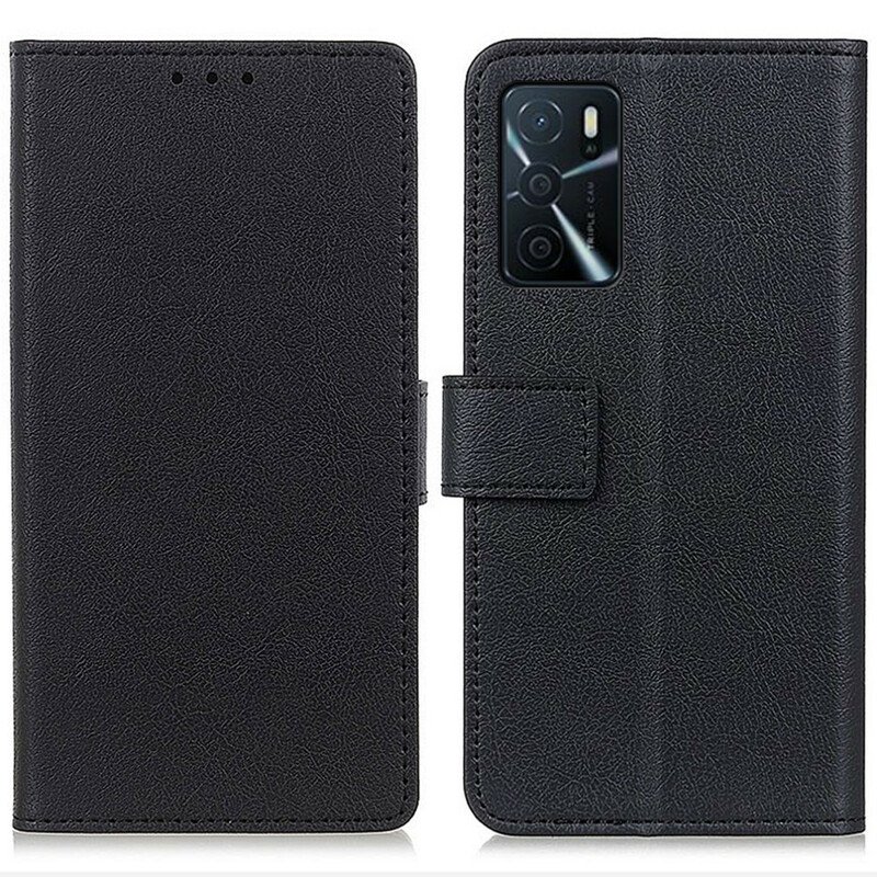 Fodral Oppo A16 / A16s Enkel Glänsande Lädereffekt
