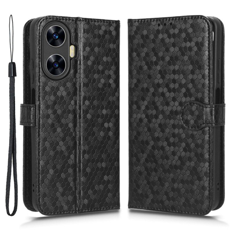 Fodral Realme C55 Glänsande Prickar Med Rem