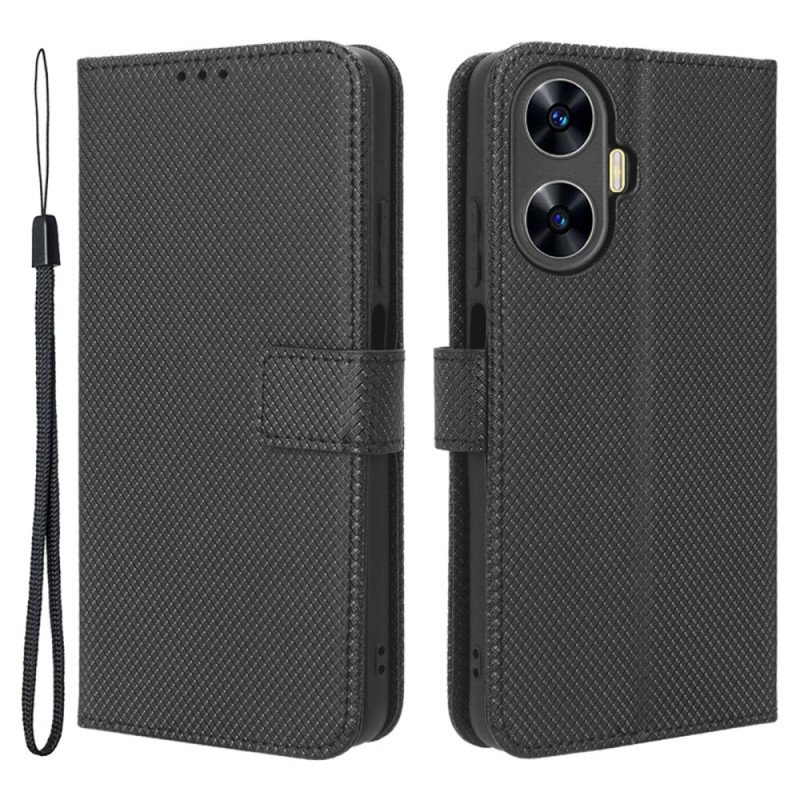 Fodral Realme C55 Plånbok Med Texturerad Rem