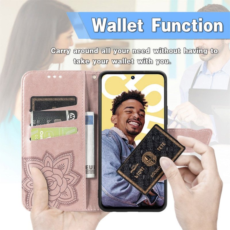 Läderfodral Realme C55 Telefonfodral Barock Fjärilsrem