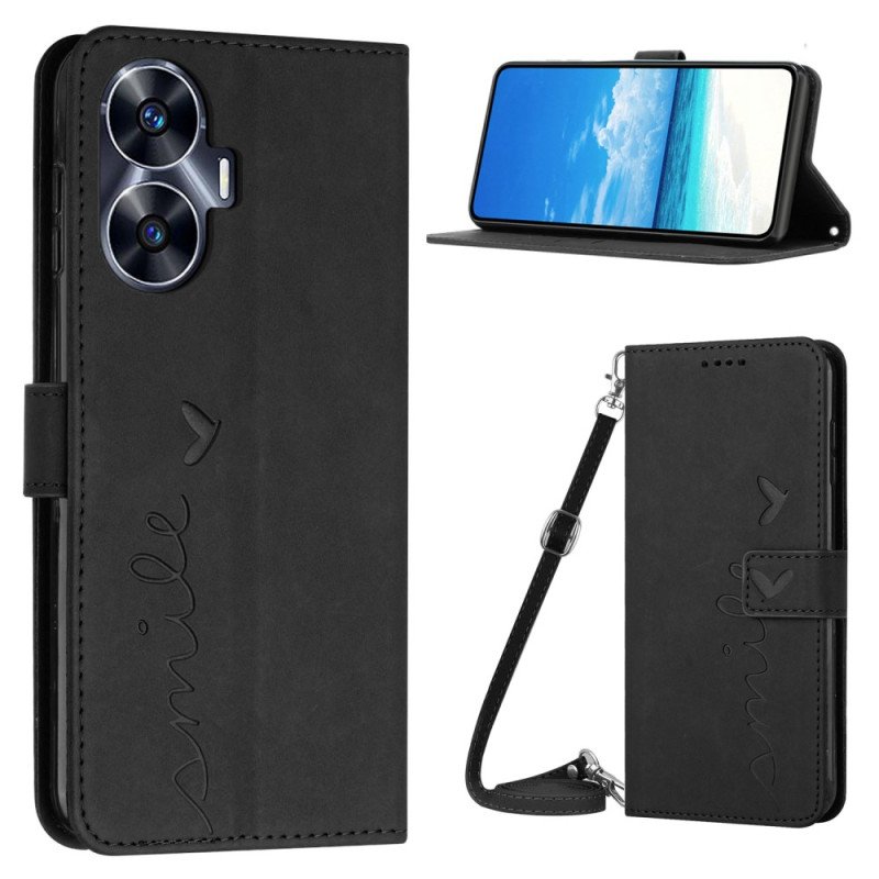 Läderskal Fodral Realme C55 Leende Med Axelrem