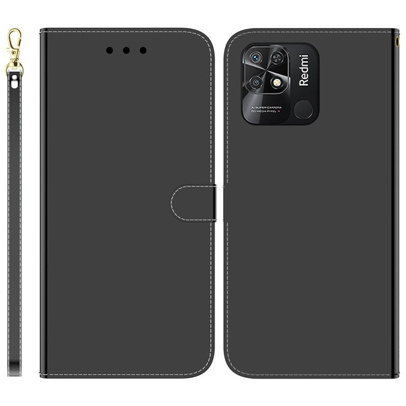 Fodral Xiaomi Redmi 10C Imiterat Spegelläder Med Rem